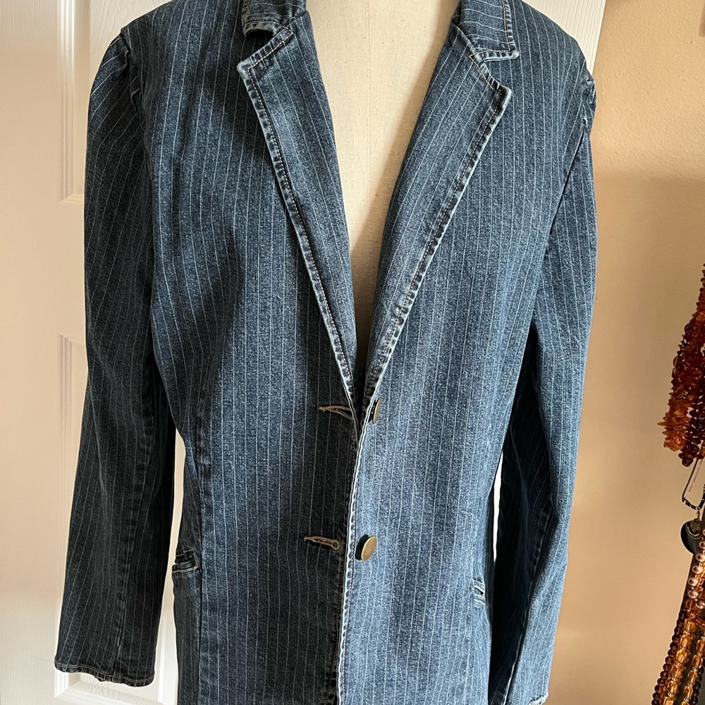 New York & Company Pinstripe Denim Blazer